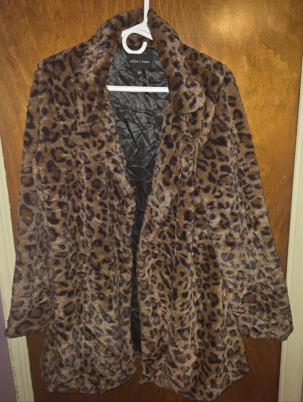 ellie+kate Leopard Print Faux Fur Teddy Coat in Brown